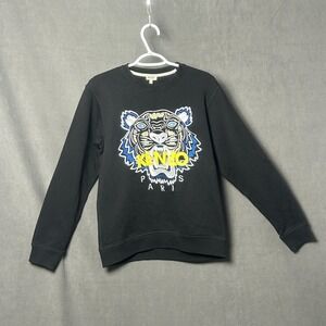 Kenzo Paris Women's Black Crewneck Sweatshirt Tiger Embroidered Spellout S